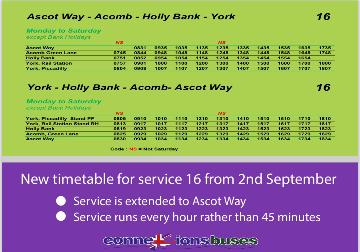 This timetable commences from 2nd September.